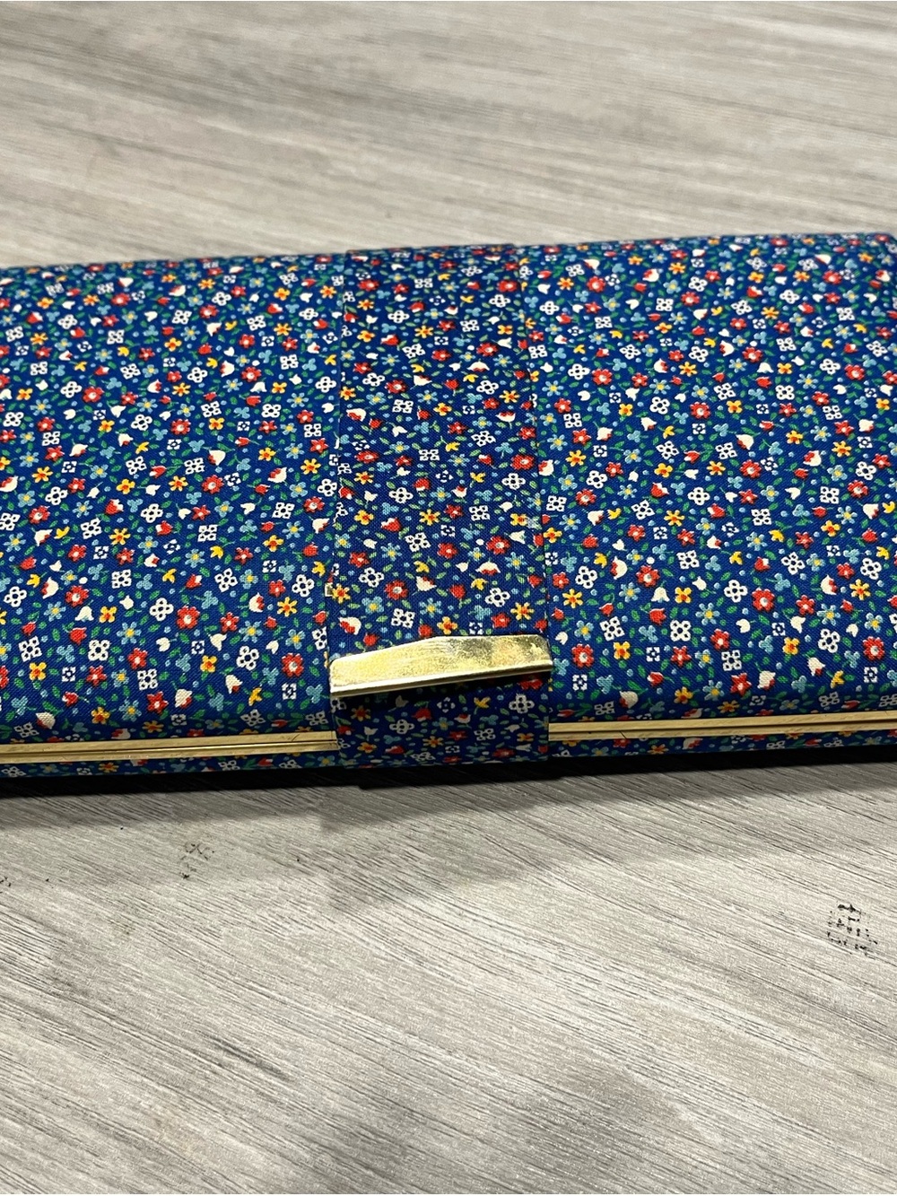 Vintage Elegant blue floral and gold jewelry box sleek clutch